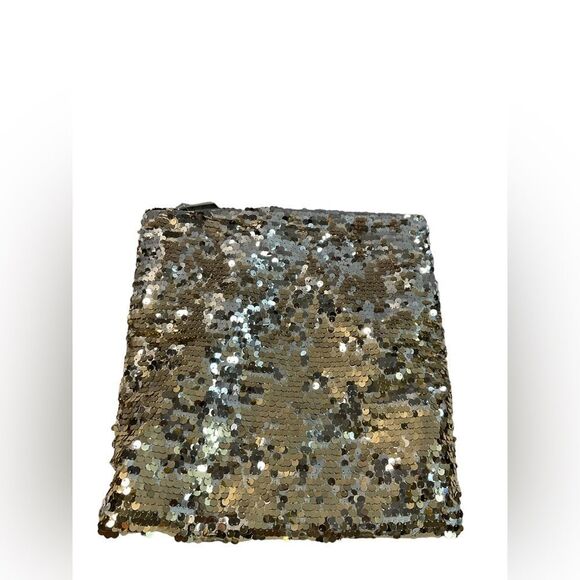 BCBGeneration Women’s Black & Gold Sequin Fold Over Clutch Bag Zippered 13 X 12 - Picture 1 of 11